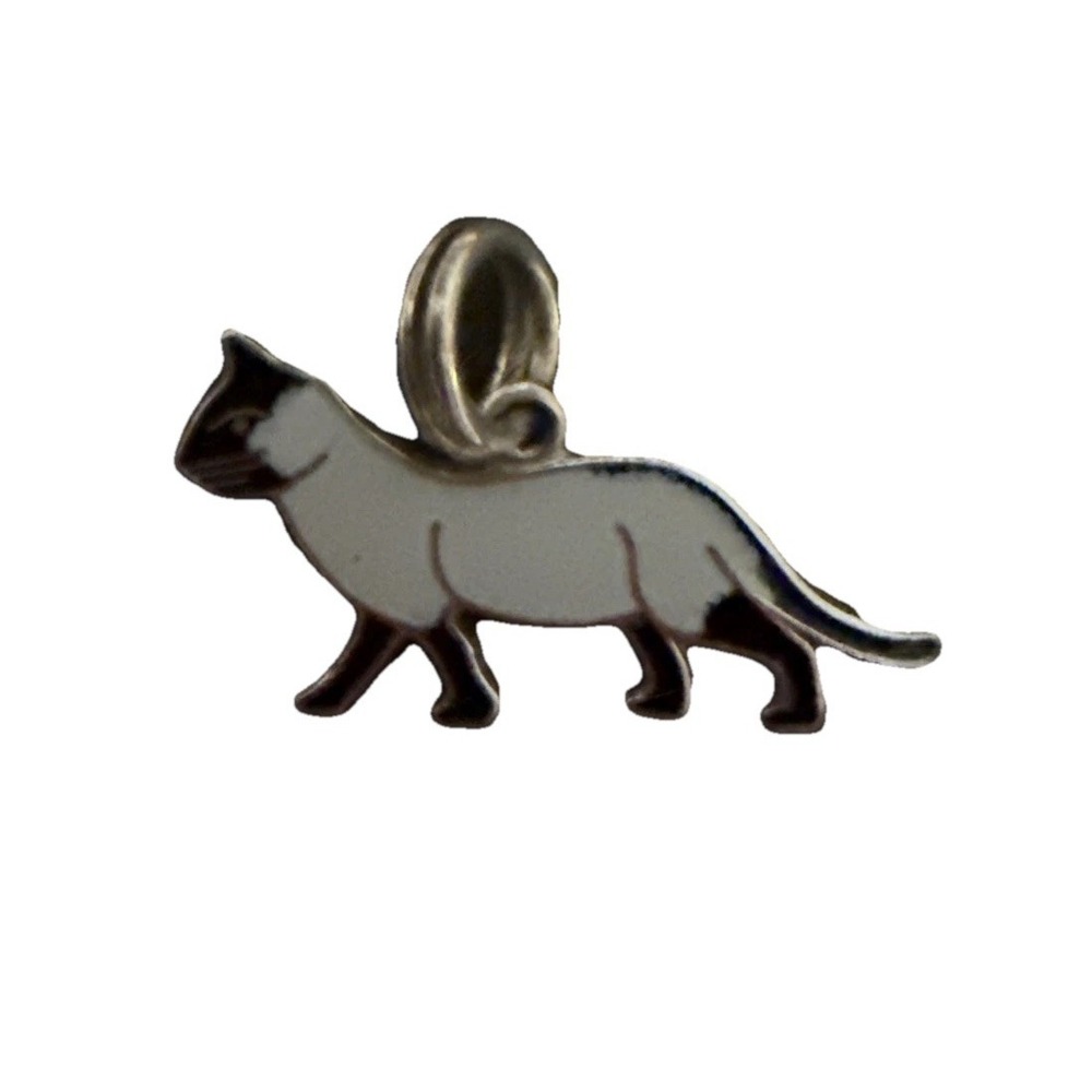 Vintage Wells Gray & Black Cat Wells sterling Enamel charm  LAST ONE!